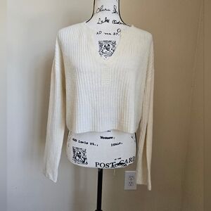 Lovers And Friends Crop Sweater Womens S Lightweight Ribknit Ivory